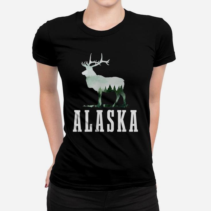 Alaska Elk Moose Outdoor Hiking Hunting Alaskan Nature Women T-shirt