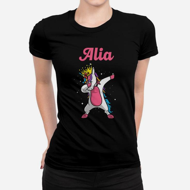 Alia Name Personalized Birthday Dabbing Unicorn Queen Women T-shirt