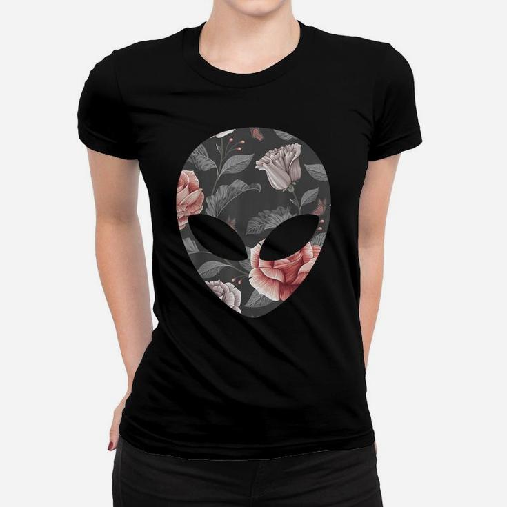 Alien Head Face Tropical Floral Flower Rose Women T-shirt