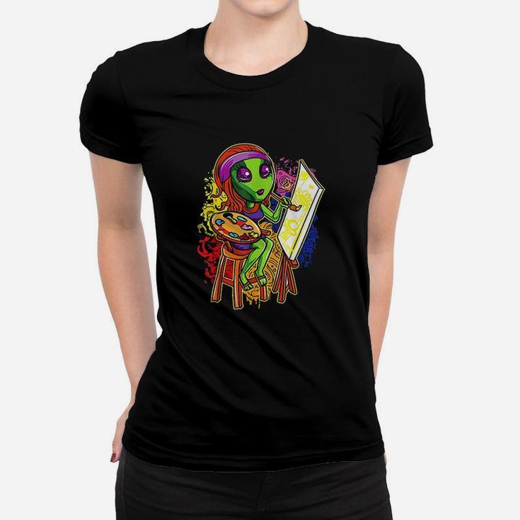 Alien Hippie Artist Painter Girl Women Cute Science Fiction Women T-shirt