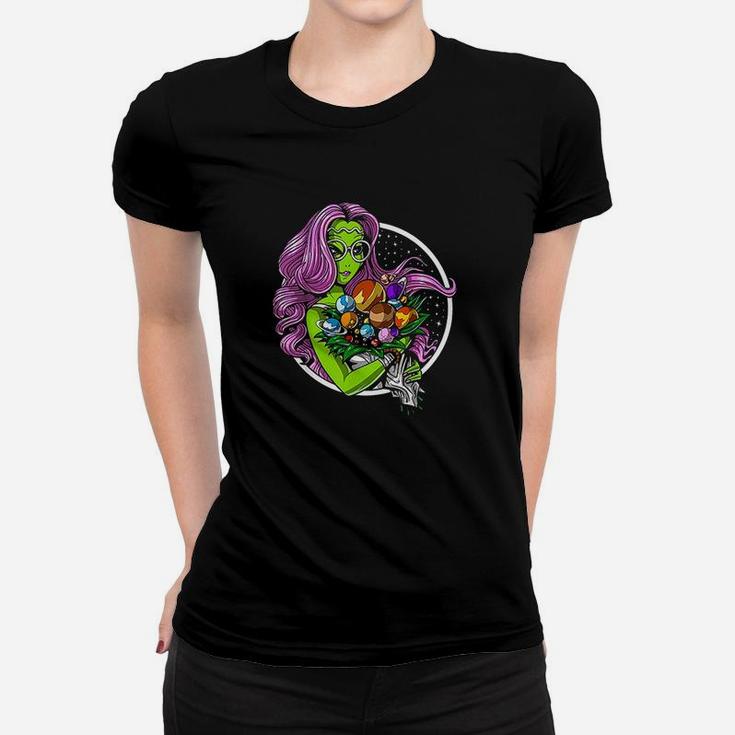 Alien Hippie Psychedelic Space Planets Flowers Women Women T-shirt