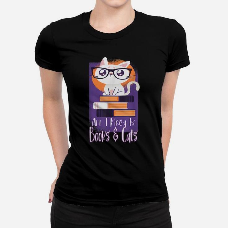 All I Need Is Books And Cats Pastel Cat Art For Book Lovers Women T-shirt