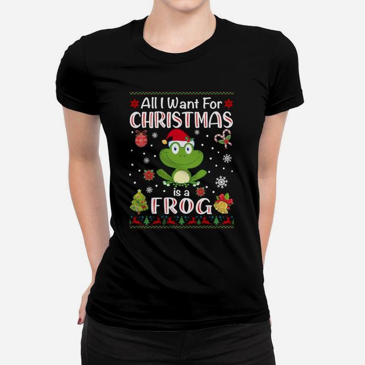 All I Want Is A Frog For Christmas Ugly Xmas Pajamas Sweatshirt Women T-shirt