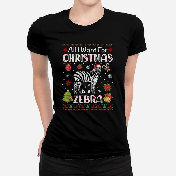 All I Want Is A Zebra For Christmas Ugly Xmas Pajamas Sweatshirt Women T-shirt