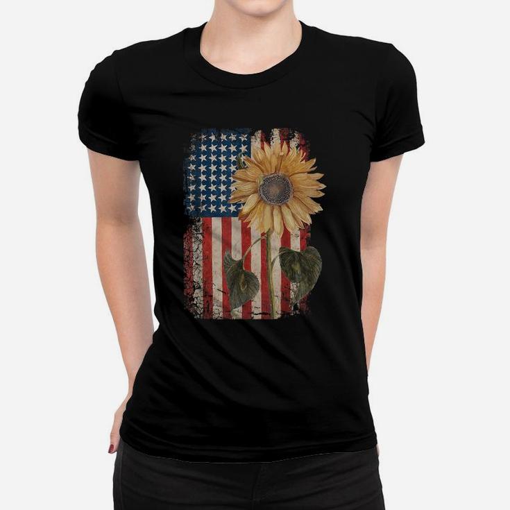 America Sunflower Flag 4Th July American Patriotic Flower Women T-shirt