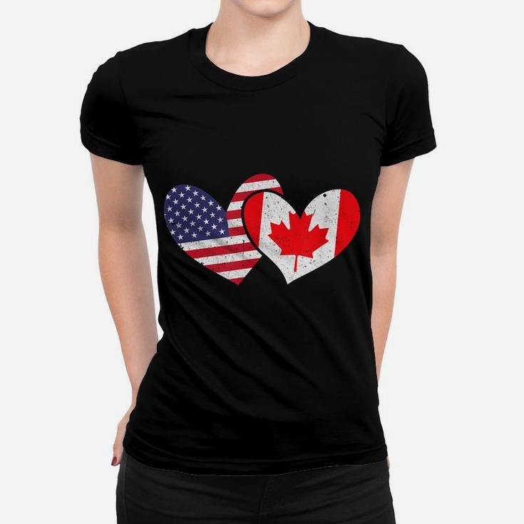 America Usa United States Love Canada Hearts Flags Design Women T-shirt