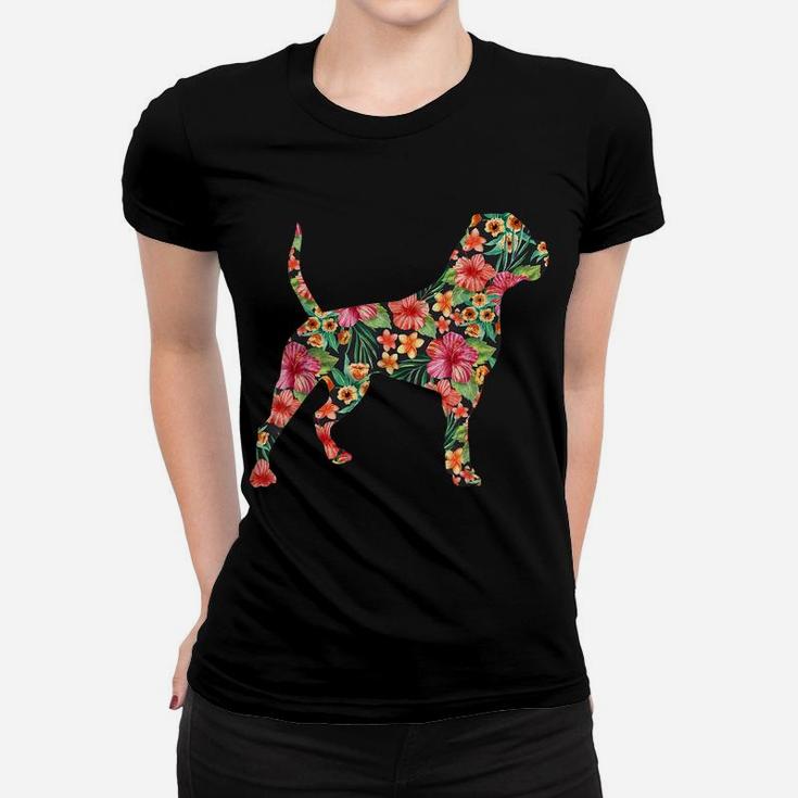 American Bulldog Flower Funny Dog Silhouette Floral Gifts Women T-shirt