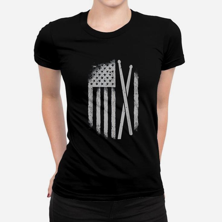 American Flag Drumsticks Usa Drummers Vintage Drum Sticks Women T-shirt