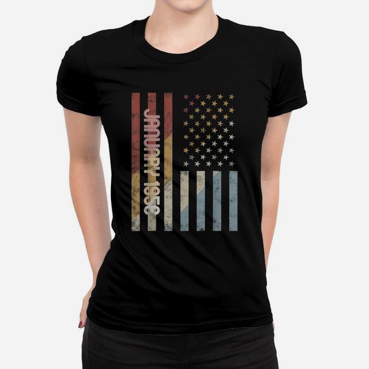 American Flag January 1956 Birthday Gift Retro Usa Women T-shirt