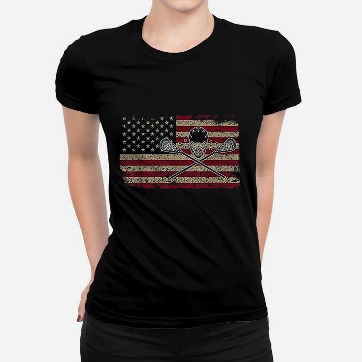 American Flag Lacrosse Gift Proud Usa Lax Player Jersey Women T-shirt