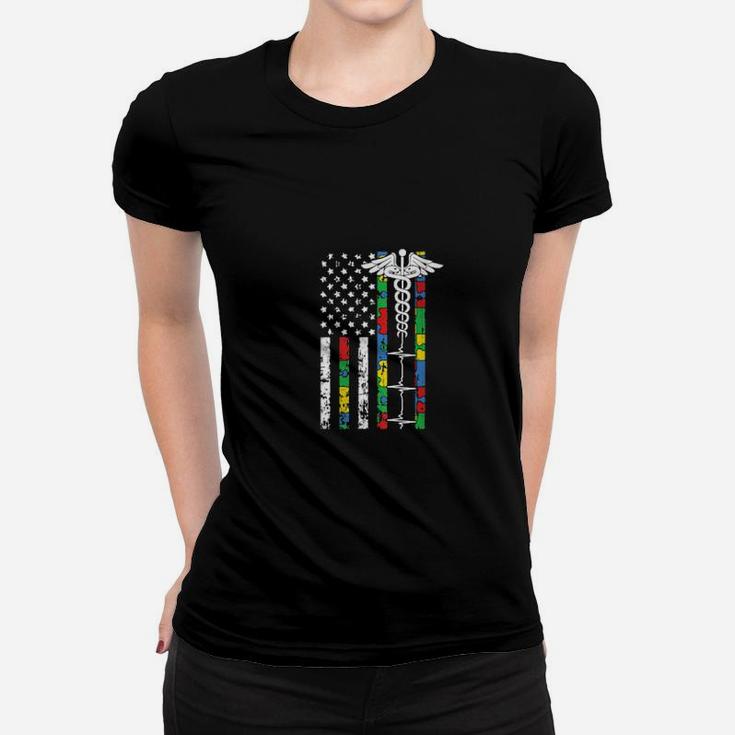 American Flag Nurse Autism Awareness Cool Registered Rn Women T-shirt