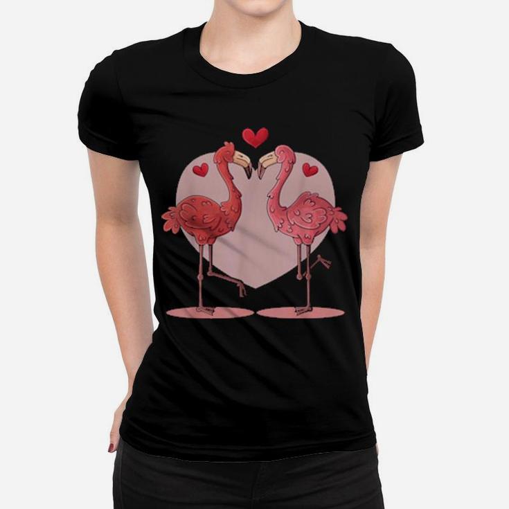 Animal Love Valentines Day Cute Flamingo Pink Heart Women T-shirt