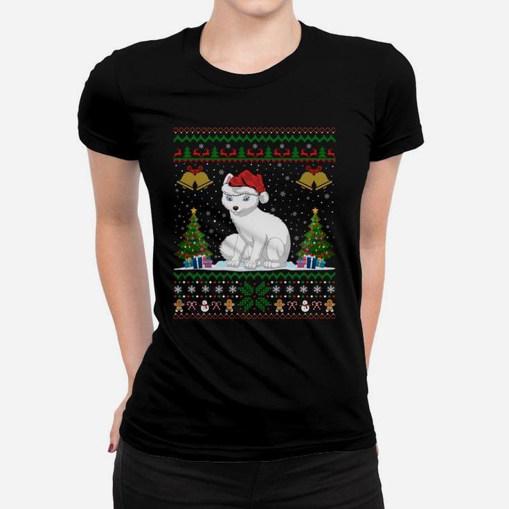 Arctic Fox Xmas Gift Santa Hat Ugly Arctic Fox Christmas Sweatshirt Women T-shirt