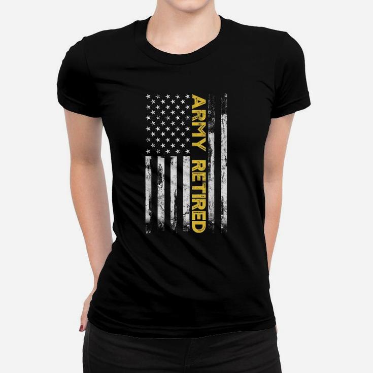 Army Retired Military US Army Thin Gold Line American Flag Women T-shirt