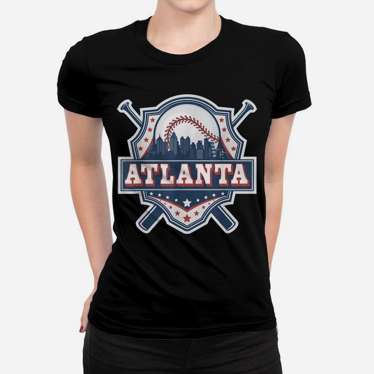 Atlanta Baseball Skyline Cityscape Classic Retro Baseball Women T-shirt