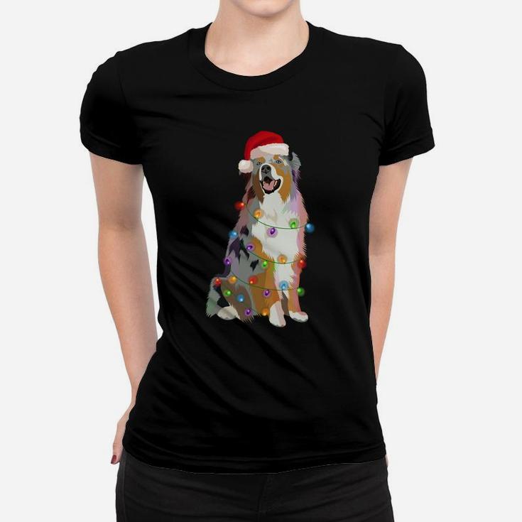Australian Shepherd Aussi Christmas Lights Xmas Dog Lover Sweatshirt Women T-shirt