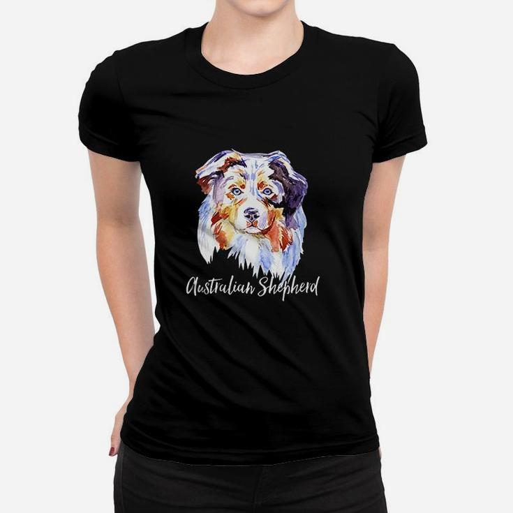 Australian Shepherd Gift Dog Face Art Painting Women T-shirt