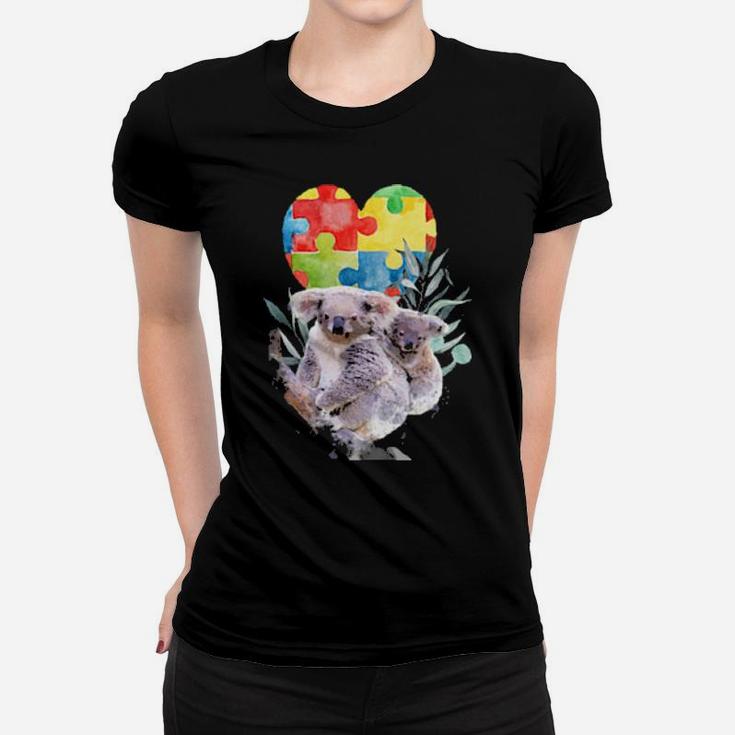 Autism Awareness Mommy Koala Bear With Baby Puzzle Heart Women T-shirt