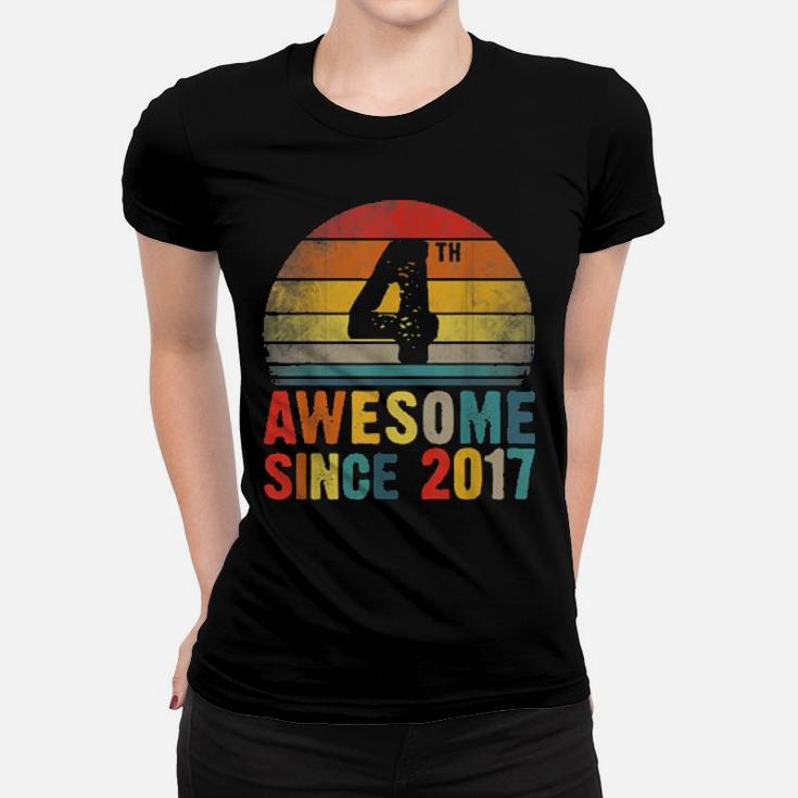 Awesome Since 2017 Distressed 4Th Birthday 4 Yrs Old Women T-shirt
