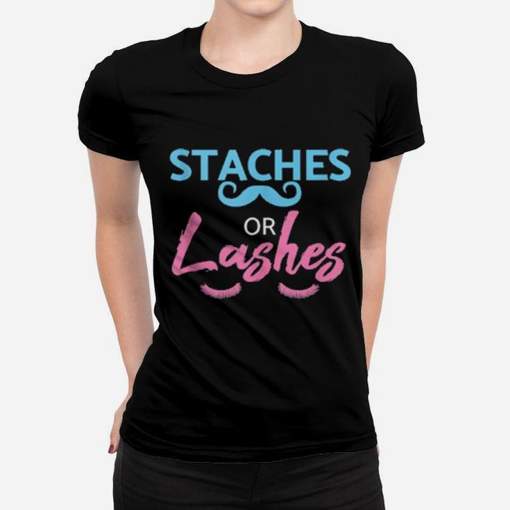 Baby Shower Gender Reveal Shirt Staches Or Lashes Women T-shirt