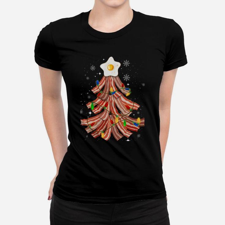 Bacon Christmas Tree Egg Top Xmas | Funny Pork Lover Party Sweatshirt Women T-shirt
