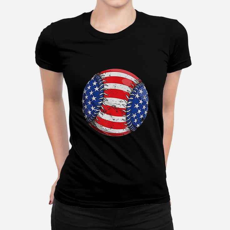 Baseball American Flag Women T-shirt