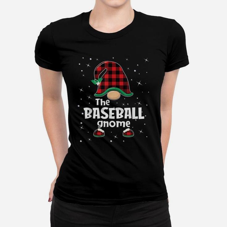Baseball Gnome Buffalo Plaid Matching Christmas Gift Pajama Women T-shirt