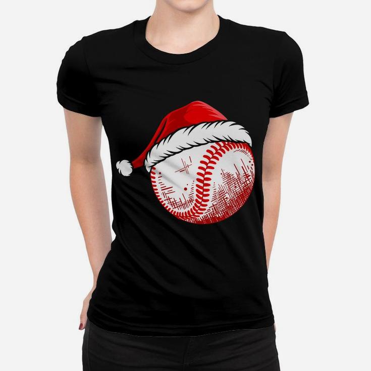 Baseball Wearing Santa Hat Funny Baseball Christmas Matching Women T-shirt
