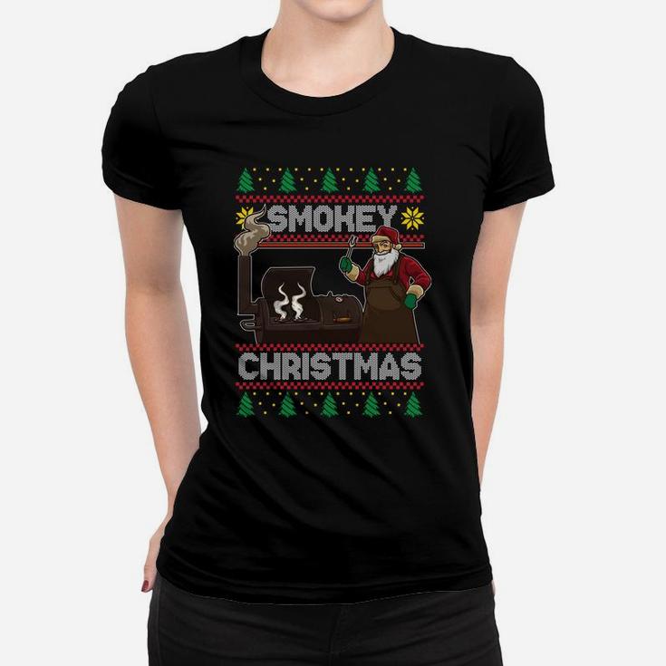 Bbq Santa Grilling Roast On Smoker Ugly Smokey Christmas Sweatshirt Women T-shirt