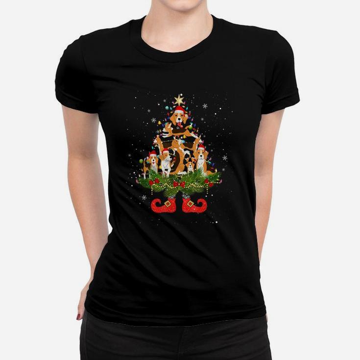 Beagle Christmas Tree Lights Funny Santa Hat Dog Lover Women T-shirt