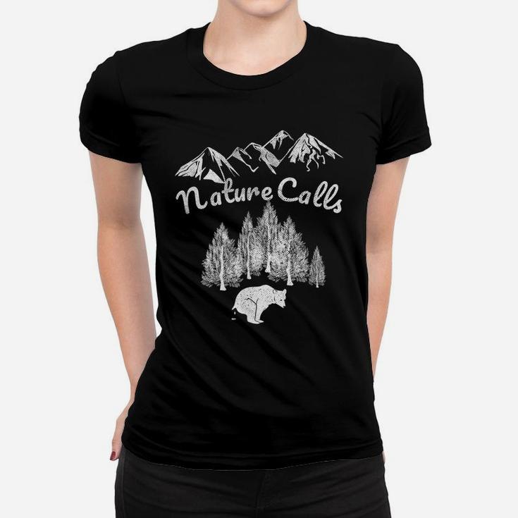 Bear Pooping In Woods Funny Nature Camping Accessories Women T-shirt