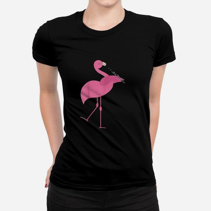 Beautiful Flamingo Playing Clarinet Musician Women T-shirt