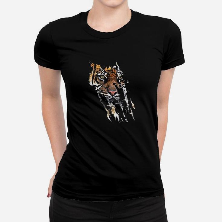 Bengal Tiger Face Wild Cat Paws African Safar Women T-shirt