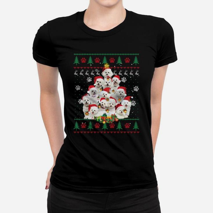 Bichon Frise Christmas Dog Lover Gift Ugly Sweater Xmas Tree Sweatshirt Women T-shirt