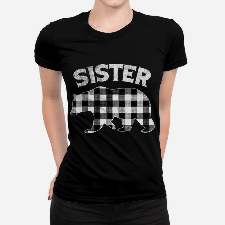 Black And White Buffalo Plaid Sister Bear Christmas Pajama Women T-shirt