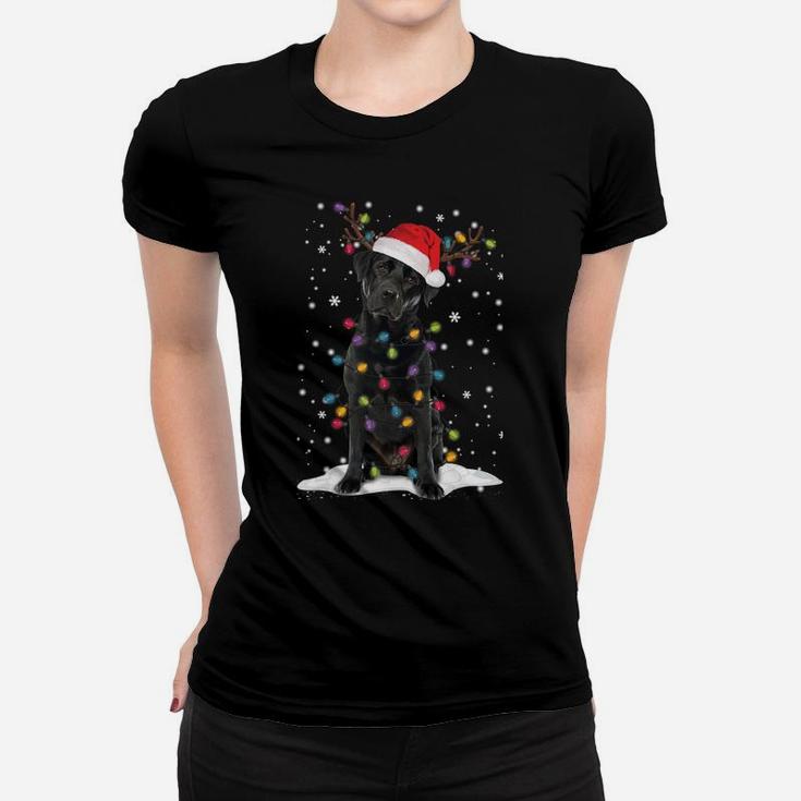 Black Lab Labrador Christmas Tree Light Pajama Dog Xmas Gift Sweatshirt Women T-shirt