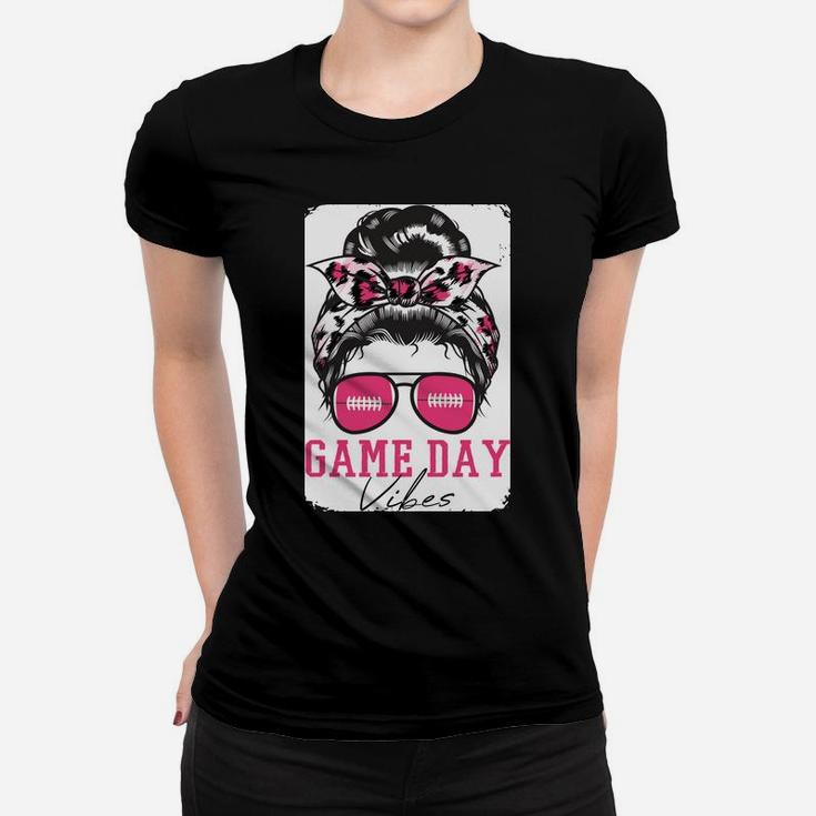 Bleached Game Day Vibes Pink Leopard Messy Bun Football Mom Sweatshirt Women T-shirt