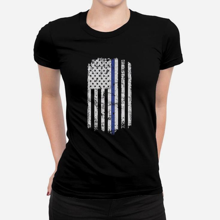 Blue Line Police American Flag Raw Edge Raglan Women T-shirt