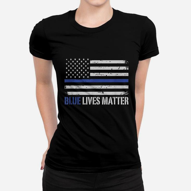 Blue Lives Matter Thin Blue Line American Flag Women T-shirt