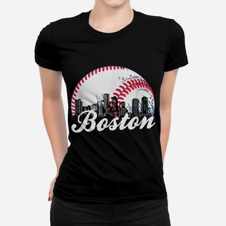 Boston Baseball Skyline - Retro Boston Baseball Cityscape Women T-shirt