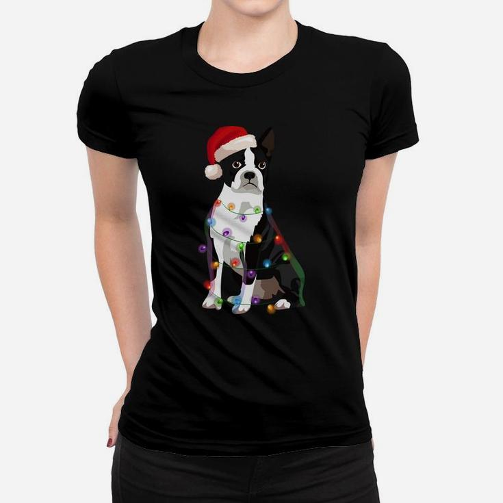 Boston Terrier Bostie Christmas Lights Xmas Dog Lover Sweatshirt Women T-shirt