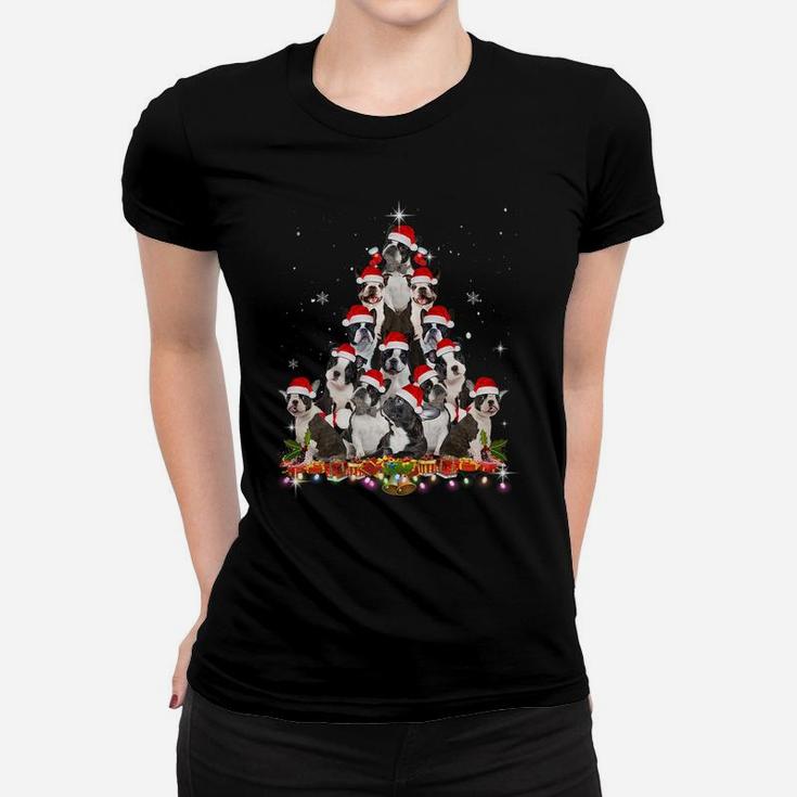Boston Terrier Christmas Tree Dog Santa Xmas Funny Pajamas Women T-shirt