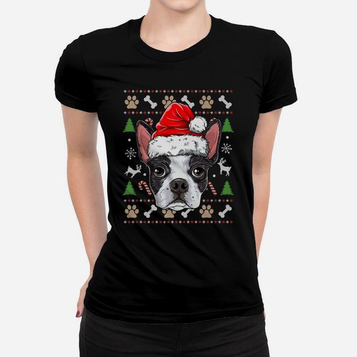 Boston Terrier Ugly Christmas Dog Santa Hat Xmas Boys Kids Women T-shirt