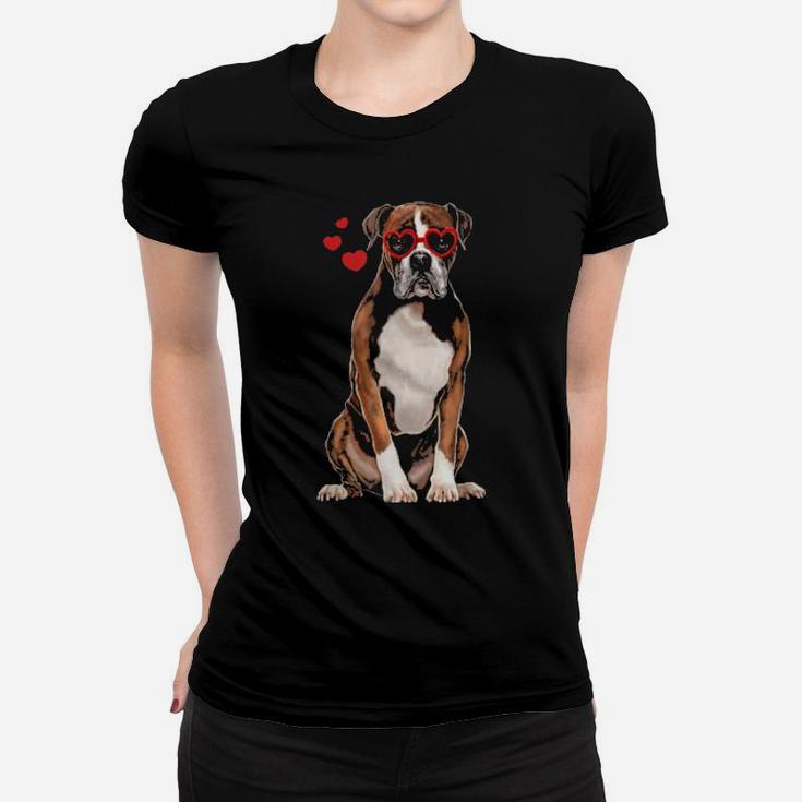 Boxer Cute Dog Valentine Heart Women T-shirt
