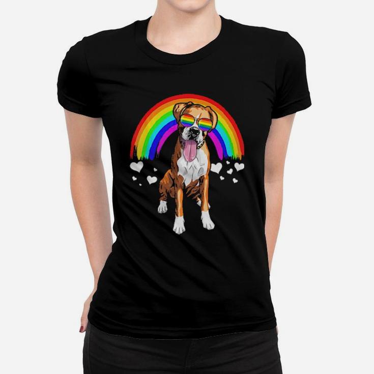 Boxer Dog Rainbow Sunglasses Gay Pride Lgbt  Gifts Women T-shirt