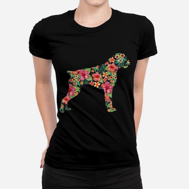Boxer Flower Funny Dog Silhouette Floral Gifts Women Men Women T-shirt