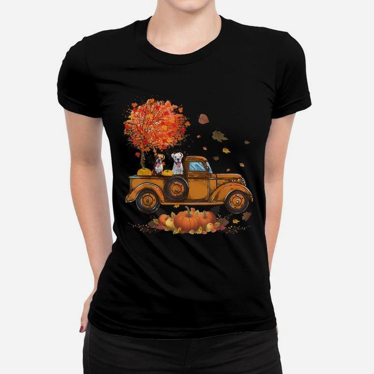 Boxer Pumpkins Truck Autumn Leaf Fall Thanksgiving Gifts Women T-shirt