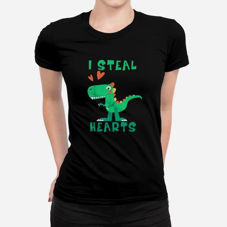 Boys Valentines Day Dinosaur T Rex I Steal Hearts Women T-shirt