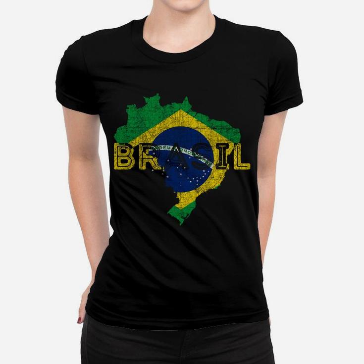 Brazilian Map And Flag Souvenir - Distressed Brazil Women T-shirt