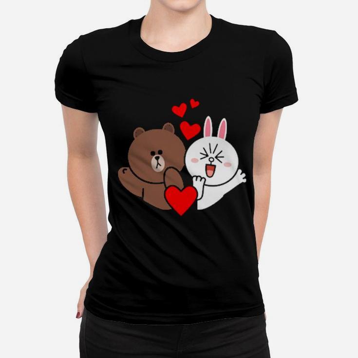 Brown Bear Cony Bunny Rabbit Love And Kisses For You Valentine Women T-shirt
